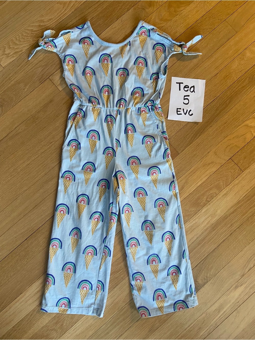 Tea Collection Light Blue Ice Cream Rainbow Print Jumpsuit Size5